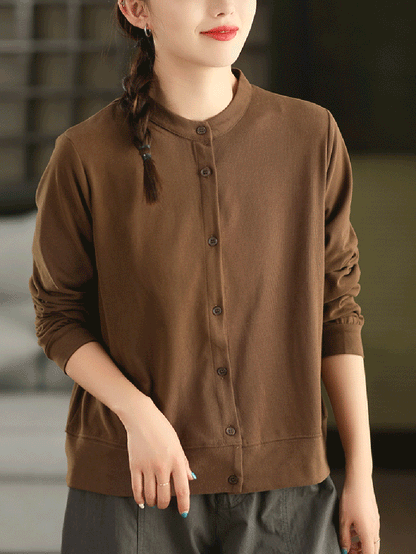 Autumn 100%Cotton Color Pure O-Neck Shirt Casual Women FashionChic