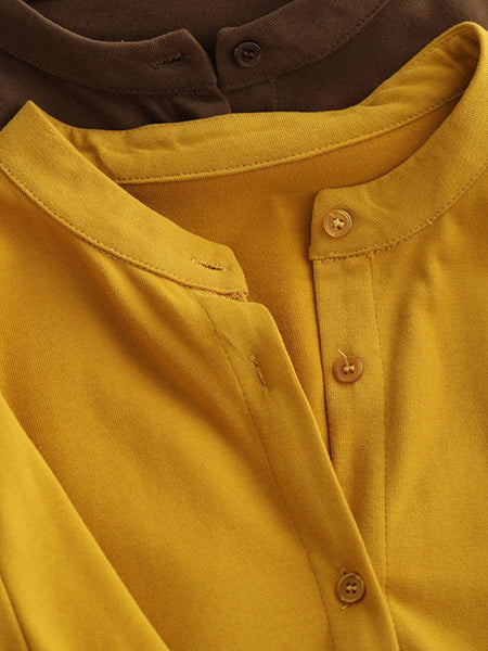 Autumn 100%Cotton Color Pure O-Neck Shirt Casual Women FashionChic