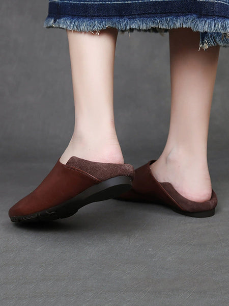 Spliced Leather Flat Soft Women Vintage Shoes FashionChic