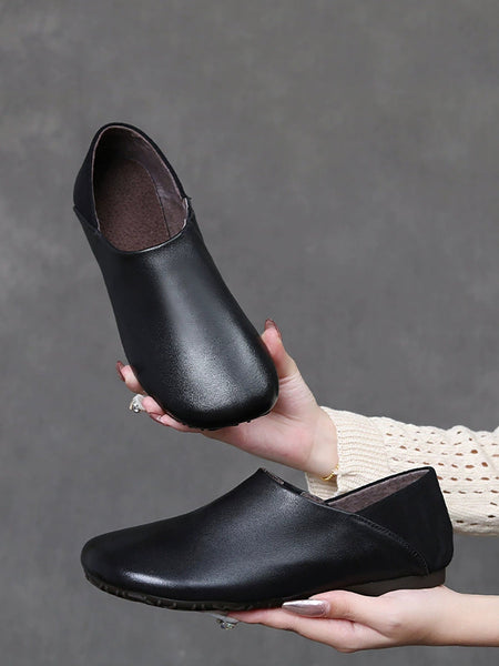 Spliced Leather Flat Soft Women Vintage Shoes FashionChic