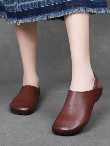 Spliced Leather Flat Soft Women Vintage Shoes FashionChic