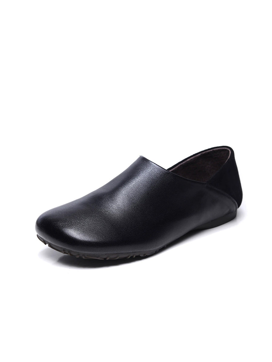 Spliced Leather Flat Soft Women Vintage Shoes FashionChic