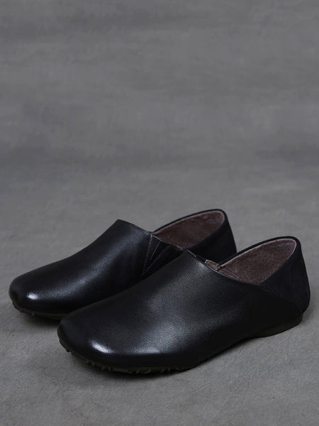 Spliced Leather Flat Soft Women Vintage Shoes FashionChic