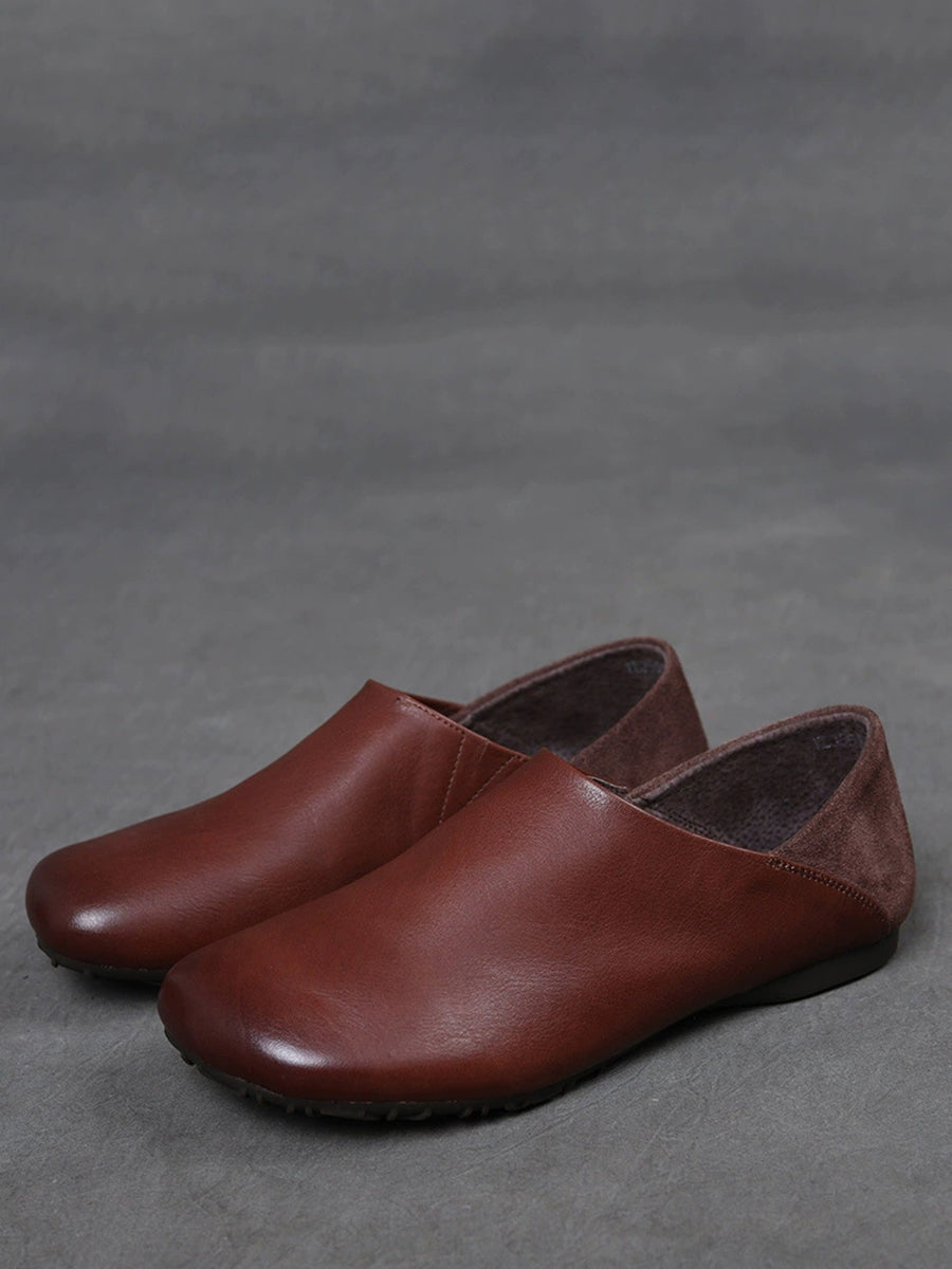 Spliced Leather Flat Soft Women Vintage Shoes FashionChic
