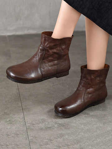 Autumn Women Soft Boots Leather Heel Low Genuine FashionChic