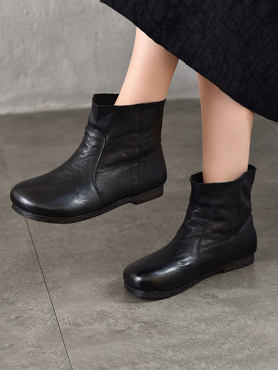 Autumn Women Soft Boots Leather Heel Low Genuine FashionChic
