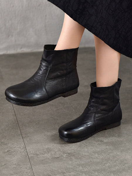 Autumn Women Soft Boots Leather Heel Low Genuine FashionChic