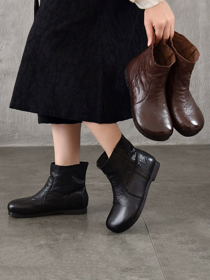 Autumn Women Soft Boots Leather Heel Low Genuine FashionChic