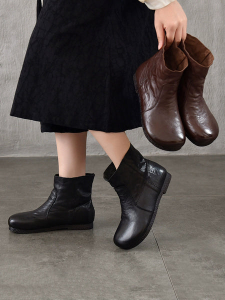 Autumn Women Soft Boots Leather Heel Low Genuine FashionChic