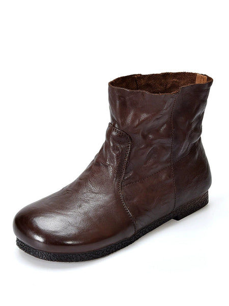 Autumn Women Soft Boots Leather Heel Low Genuine FashionChic