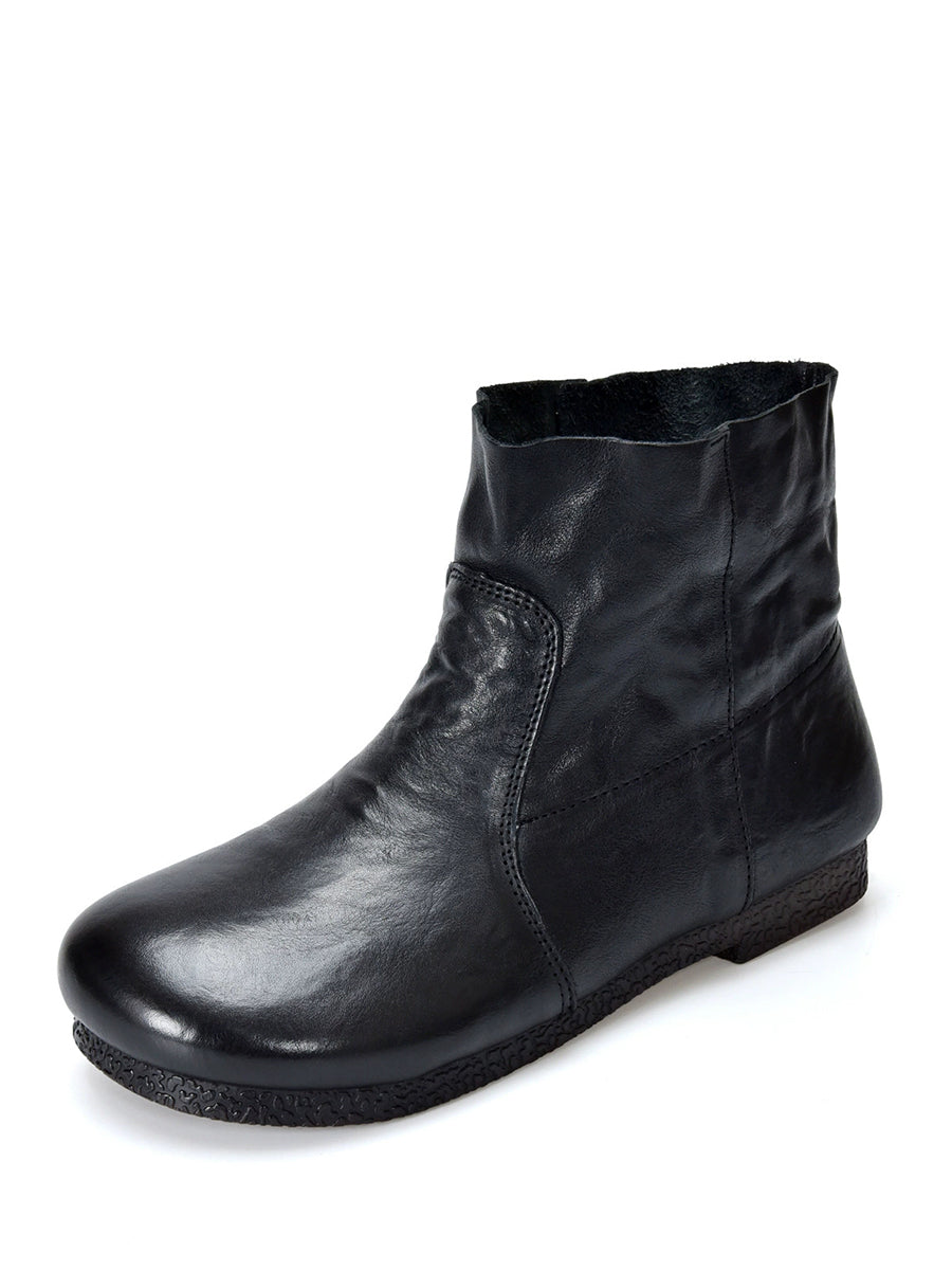 Autumn Women Soft Boots Leather Heel Low Genuine FashionChic