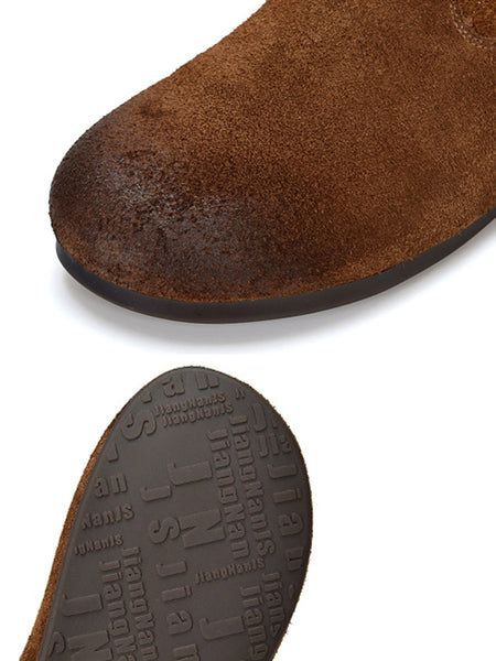 Spliced Low Boots Vintage Women Genuine Leather Heel FashionChic