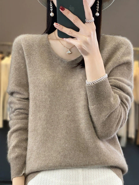 Wool V-Neck Casual Sweater Color Women Autumn Pure FashionChic