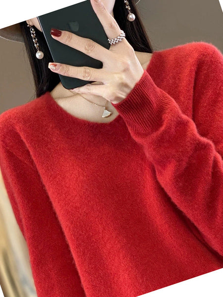 Wool V-Neck Casual Sweater Color Women Autumn Pure FashionChic