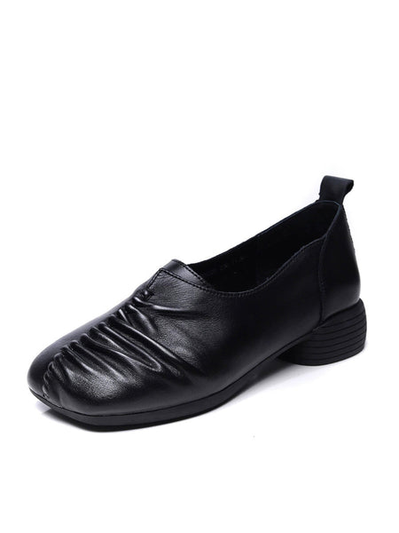 Heel Mid Genuine Leather Spliced Shoes Women Vintage FashionChic