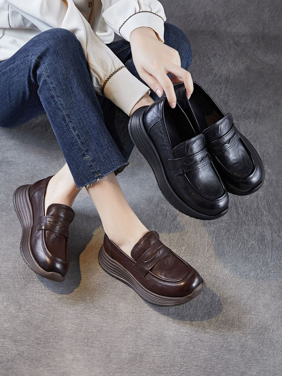 Platform Leather Shoes Women Genuine Vintage FashionChic