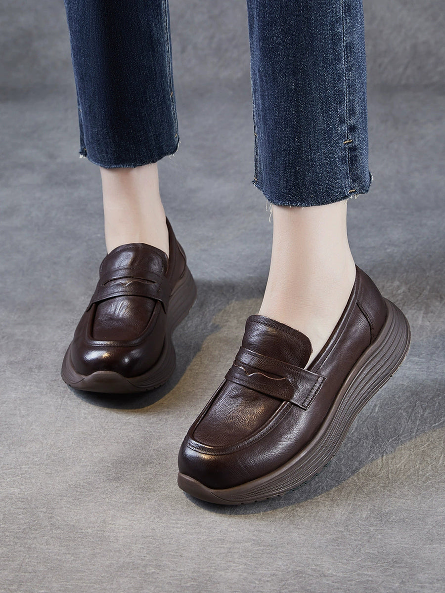 Platform Leather Shoes Women Genuine Vintage FashionChic