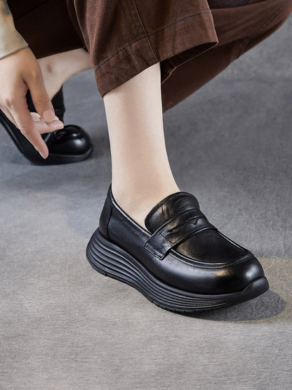 Platform Leather Shoes Women Genuine Vintage FashionChic