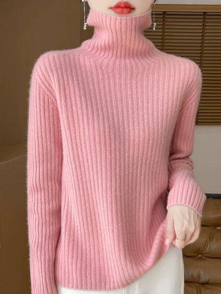 Women Autumn Turtleneck Pure Knitted Color Sweater Casual FashionChic