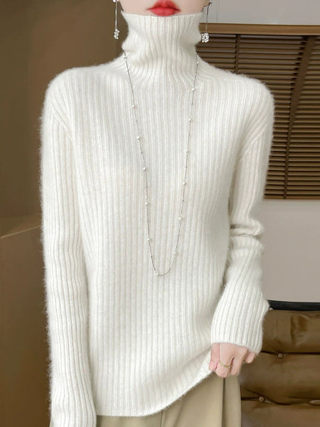 Women Autumn Turtleneck Pure Knitted Color Sweater Casual FashionChic