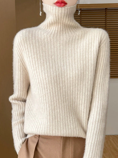 Women Autumn Turtleneck Pure Knitted Color Sweater Casual FashionChic