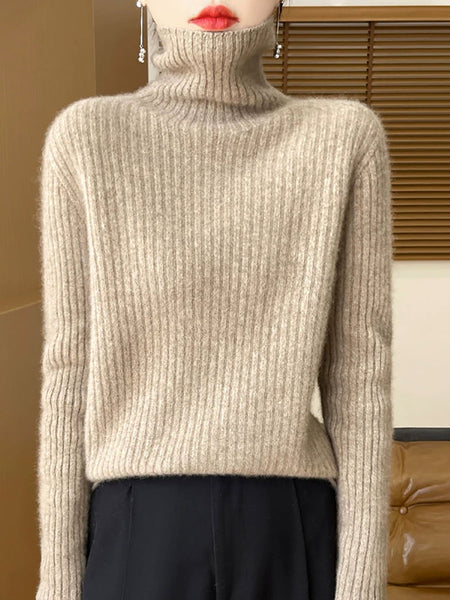 Women Autumn Turtleneck Pure Knitted Color Sweater Casual FashionChic