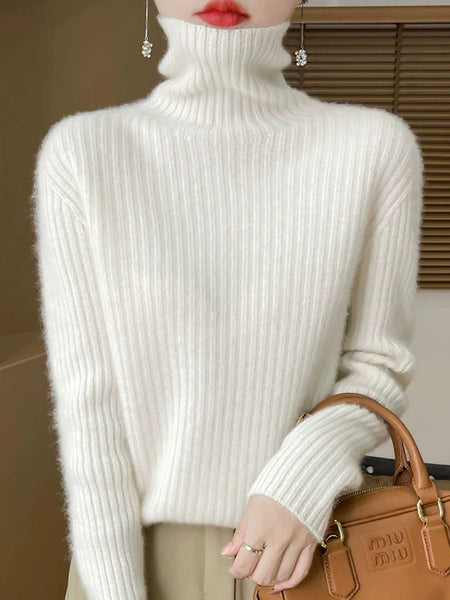 Women Autumn Turtleneck Pure Knitted Color Sweater Casual FashionChic