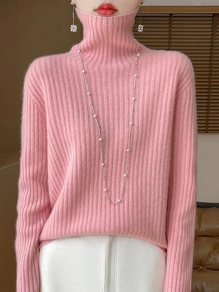 Women Autumn Turtleneck Pure Knitted Color Sweater Casual FashionChic