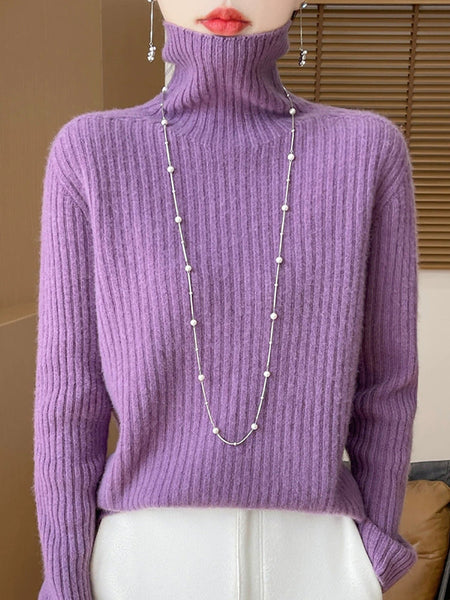 Women Autumn Turtleneck Pure Knitted Color Sweater Casual FashionChic