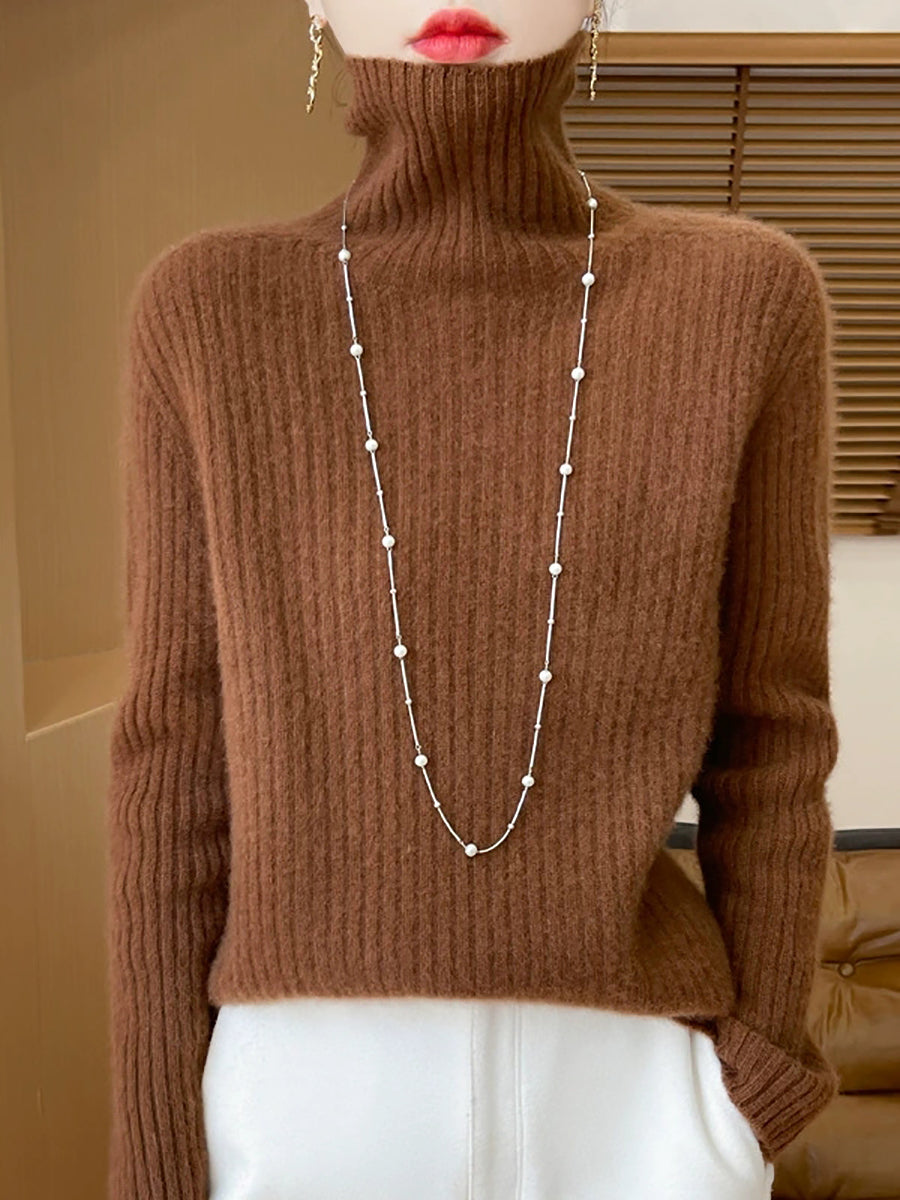 Women Autumn Turtleneck Pure Knitted Color Sweater Casual FashionChic