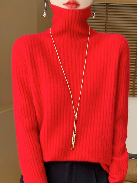 Women Autumn Turtleneck Pure Knitted Color Sweater Casual FashionChic