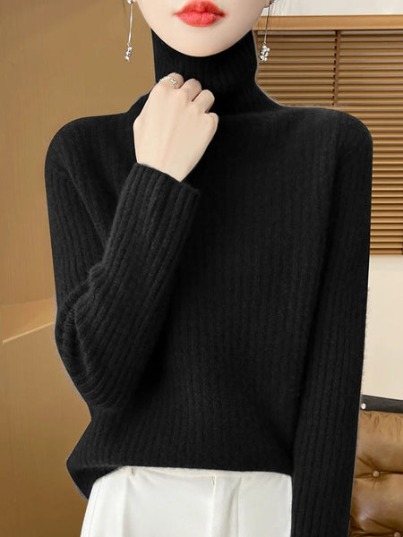 Women Autumn Turtleneck Pure Knitted Color Sweater Casual FashionChic