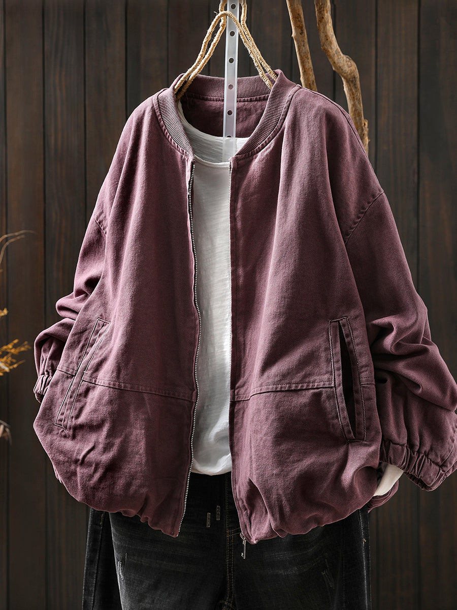 Pure Color Jacket O-Neck 100%Cotton Women Autumn FashionChic