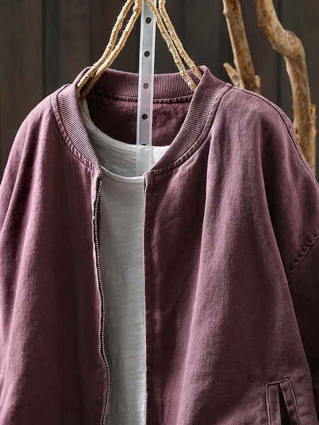 Pure Color Jacket O-Neck 100%Cotton Women Autumn FashionChic