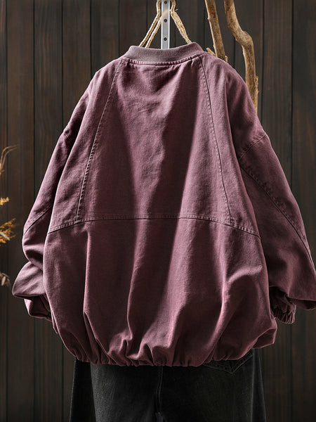 Pure Color Jacket O-Neck 100%Cotton Women Autumn FashionChic