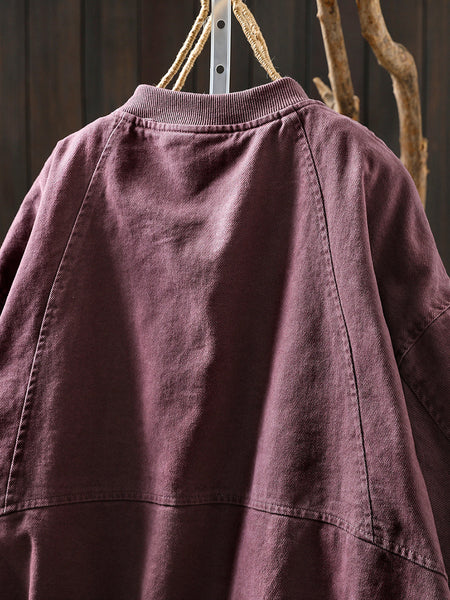 Pure Color Jacket O-Neck 100%Cotton Women Autumn FashionChic