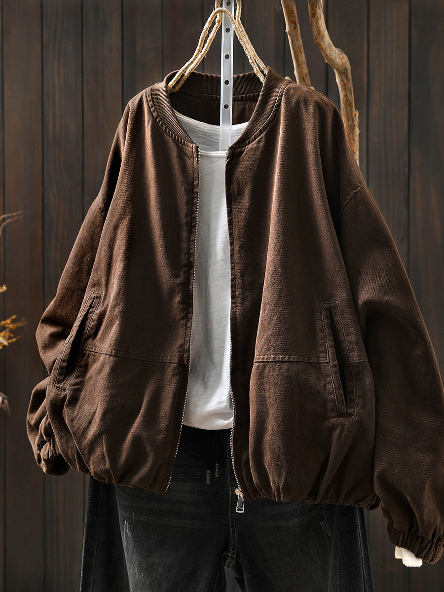 Pure Color Jacket O-Neck 100%Cotton Women Autumn FashionChic