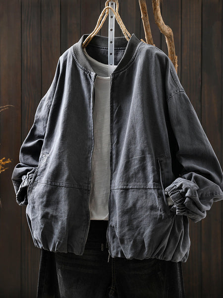 Pure Color Jacket O-Neck 100%Cotton Women Autumn FashionChic