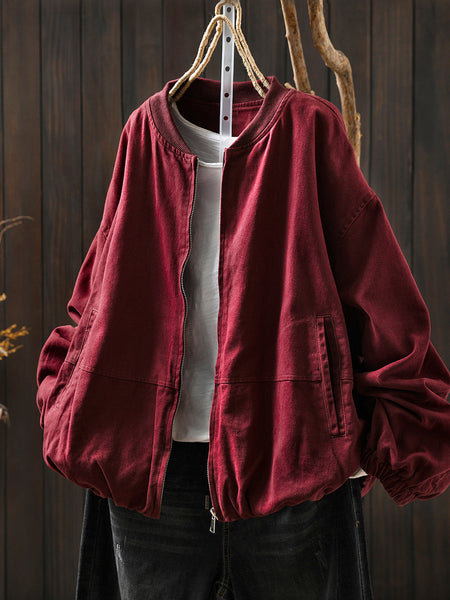 Pure Color Jacket O-Neck 100%Cotton Women Autumn FashionChic