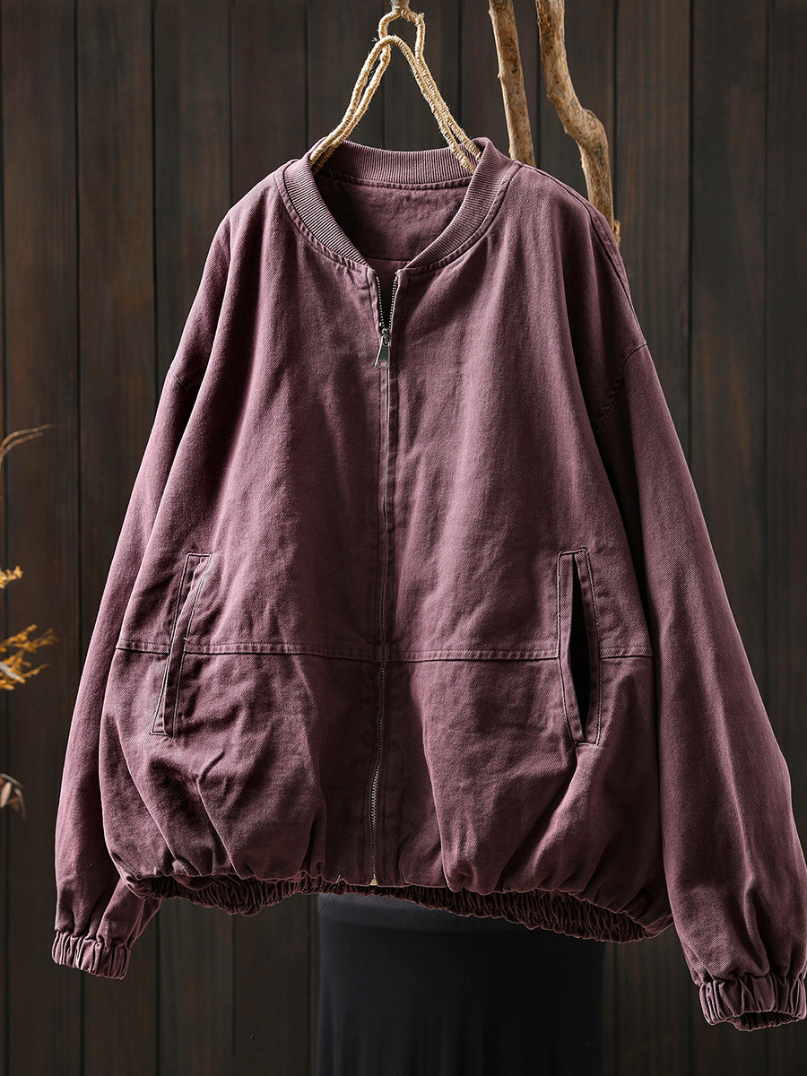 Pure Color Jacket O-Neck 100%Cotton Women Autumn FashionChic