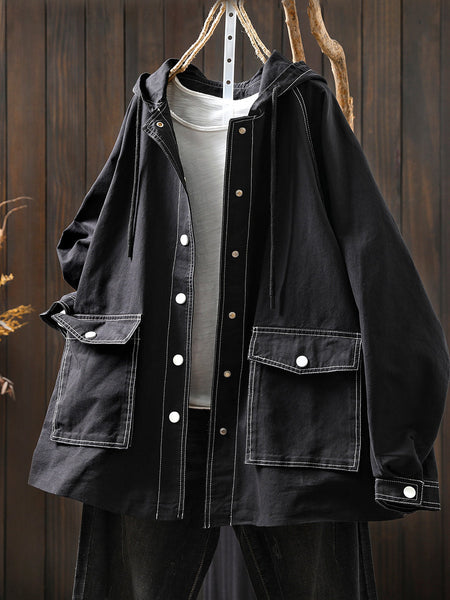 Jacket Windproof Hooded Autumn Women Spliced Casual FashionChic