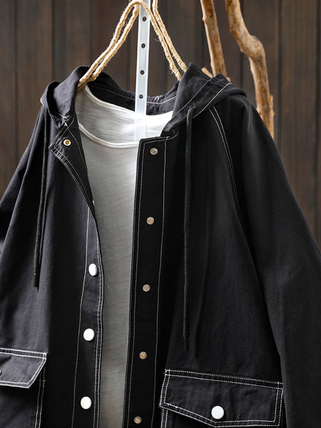 Jacket Windproof Hooded Autumn Women Spliced Casual FashionChic