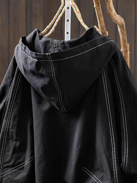 Jacket Windproof Hooded Autumn Women Spliced Casual FashionChic