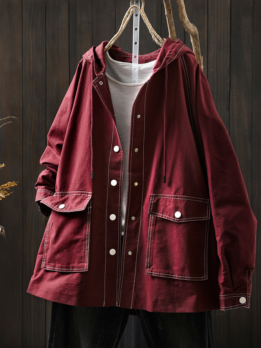 Jacket Windproof Hooded Autumn Women Spliced Casual FashionChic
