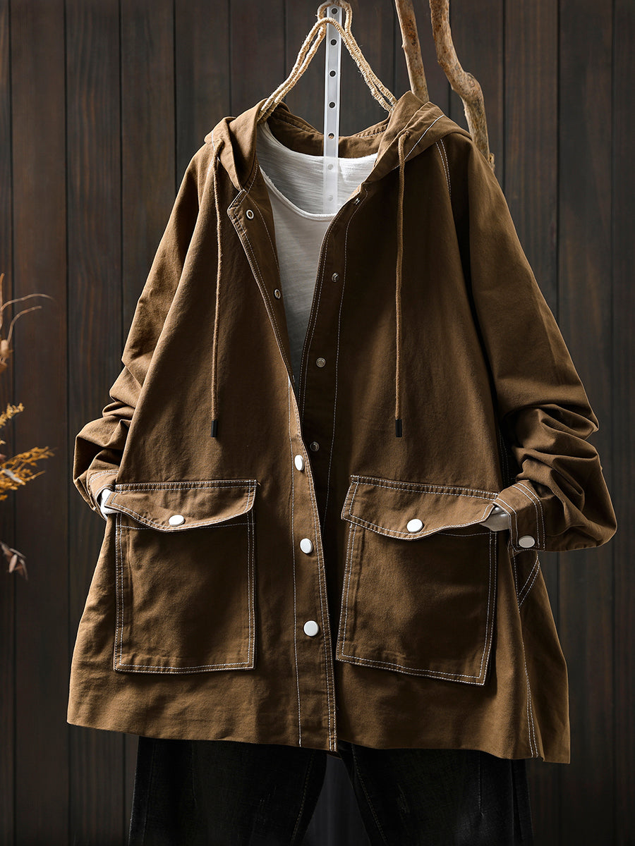 Jacket Windproof Hooded Autumn Women Spliced Casual FashionChic