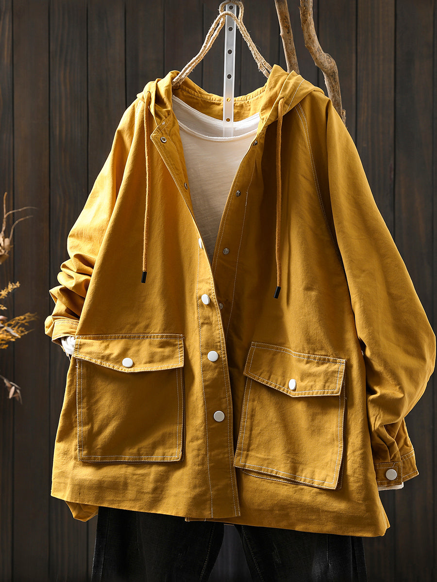 Jacket Windproof Hooded Autumn Women Spliced Casual FashionChic