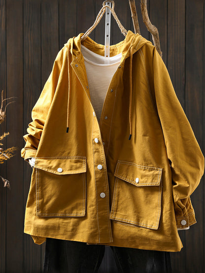 Jacket Windproof Hooded Autumn Women Spliced Casual FashionChic