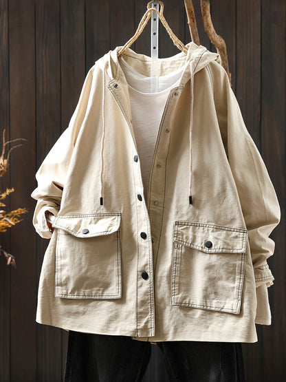 Jacket Windproof Hooded Autumn Women Spliced Casual FashionChic