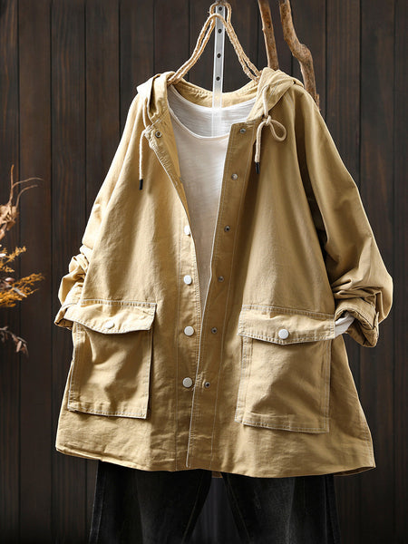 Jacket Windproof Hooded Autumn Women Spliced Casual FashionChic