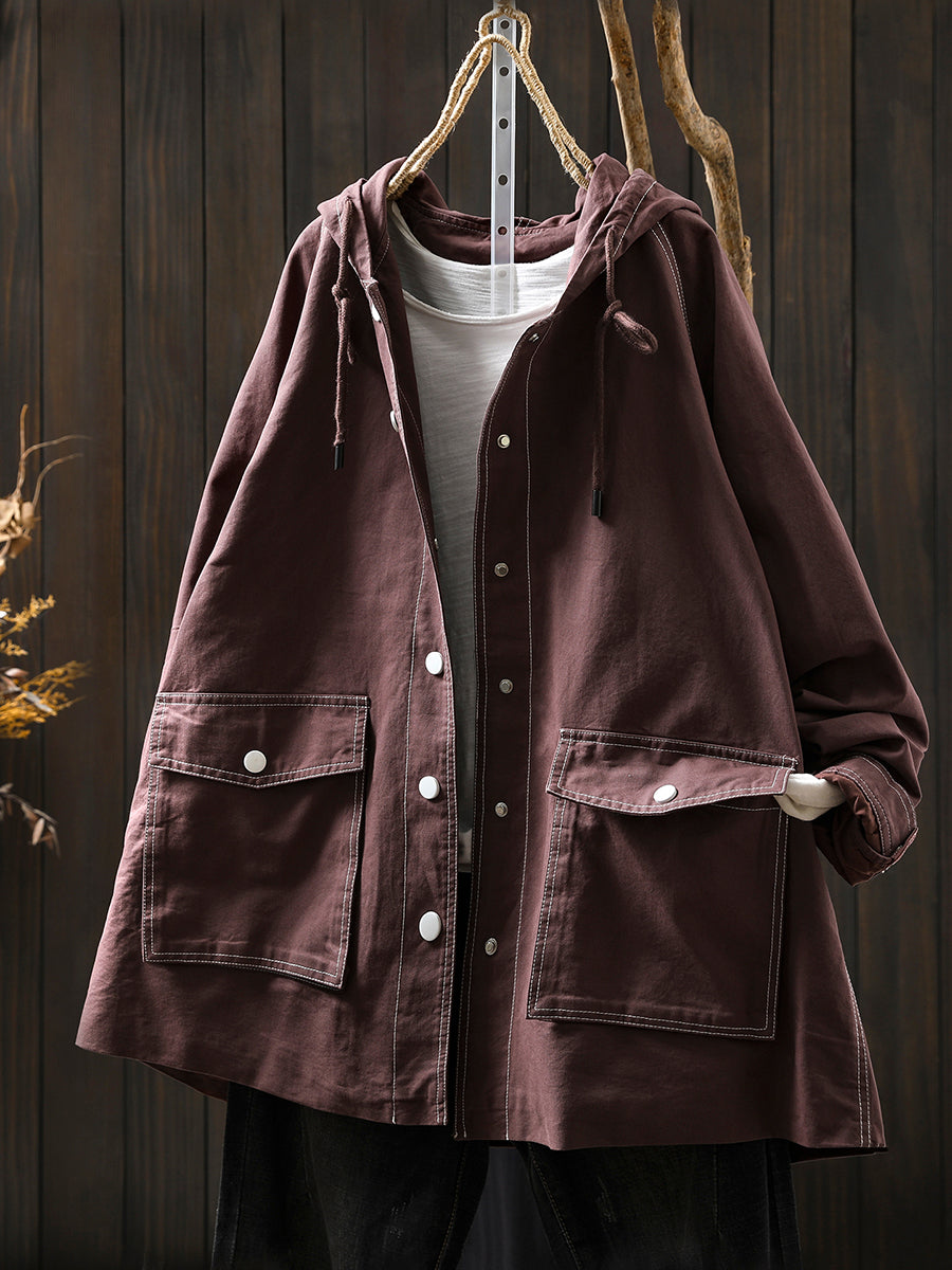 Jacket Windproof Hooded Autumn Women Spliced Casual FashionChic
